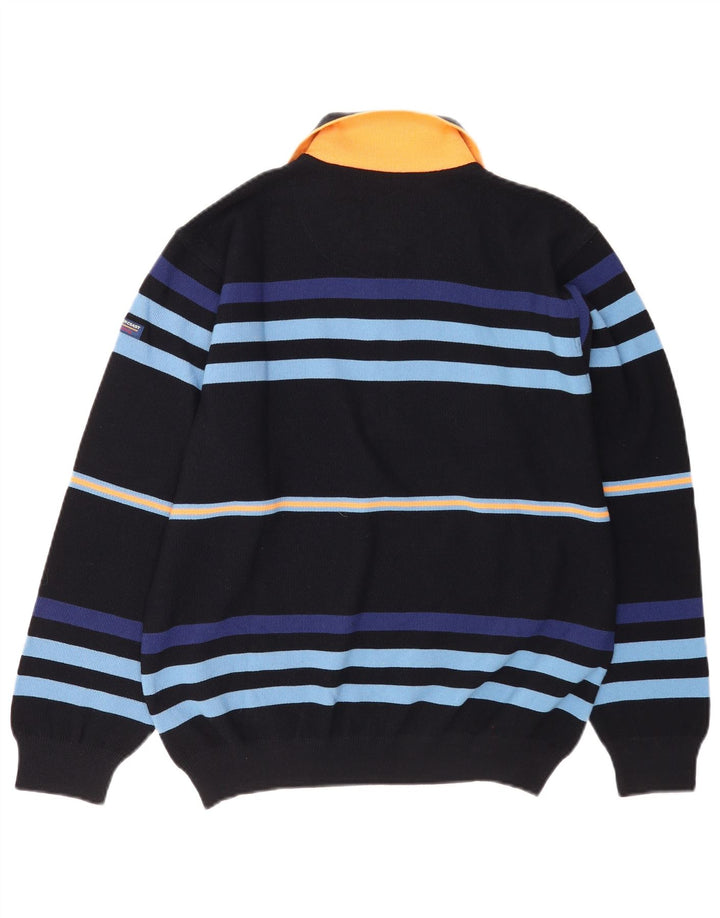 Green Coast Mens Polo Neck Jumper Sweater IT 48 Medium Navy Blue Striped