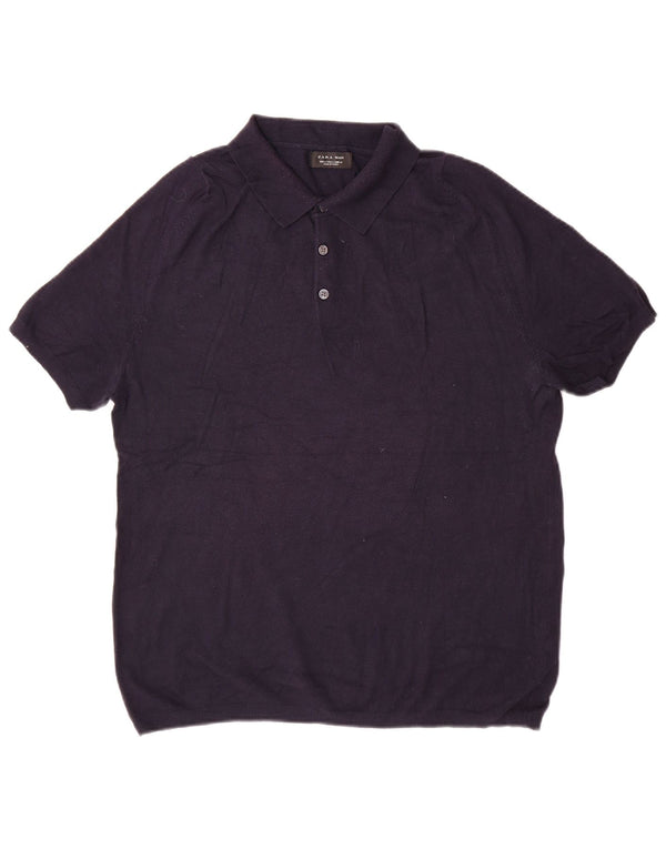 Zara Mens Short Sleeve Polo Neck Jumper Sweater Large Navy Blue