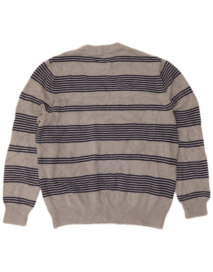 Chaps Mens Regular Fit Crew Neck Jumper Sweater Large Grey Striped Cotton