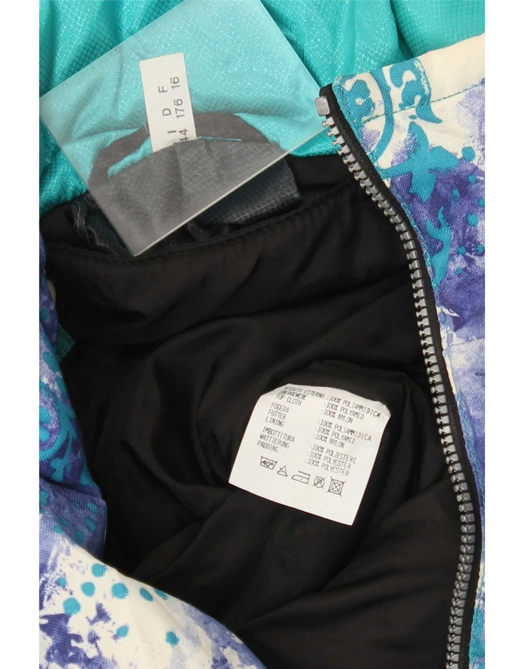 Vintage Womens Oversized Graphic Hooded Ski Jumpsuit IT 44 Medium Turquoise