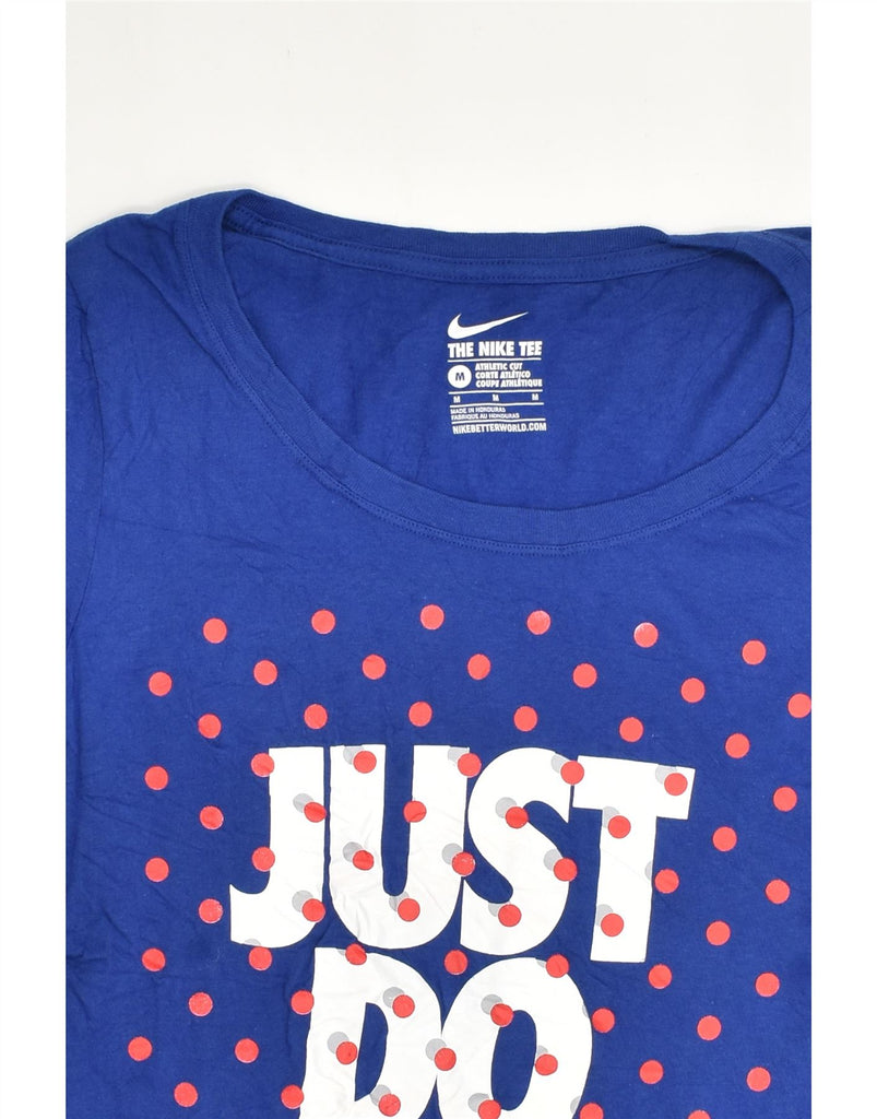 NIKE Womens Athletic Cut Graphic T-Shirt Top UK 12 Medium Blue Cotton | Vintage Nike | Thrift | Second-Hand Nike | Used Clothing | Messina Hembry 