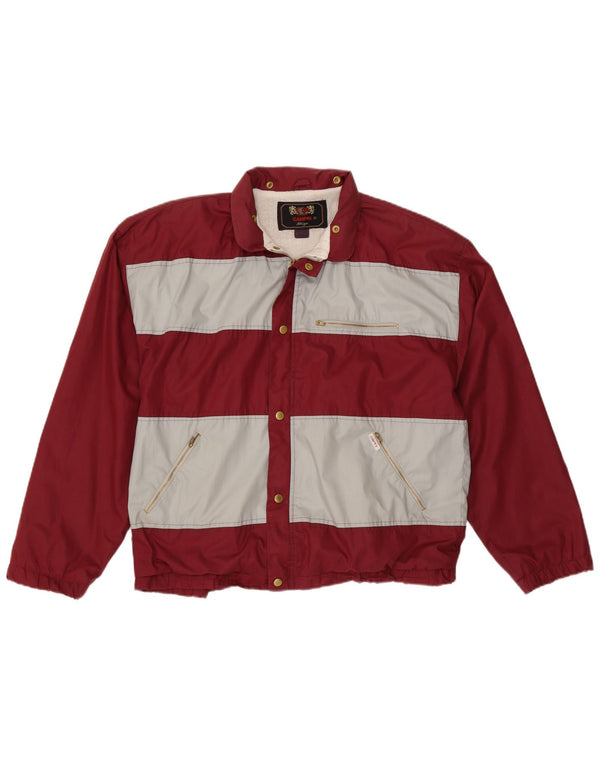 CAMPRI Mens Hooded Bomber Jacket UK 40 Large Burgundy Striped Polyester