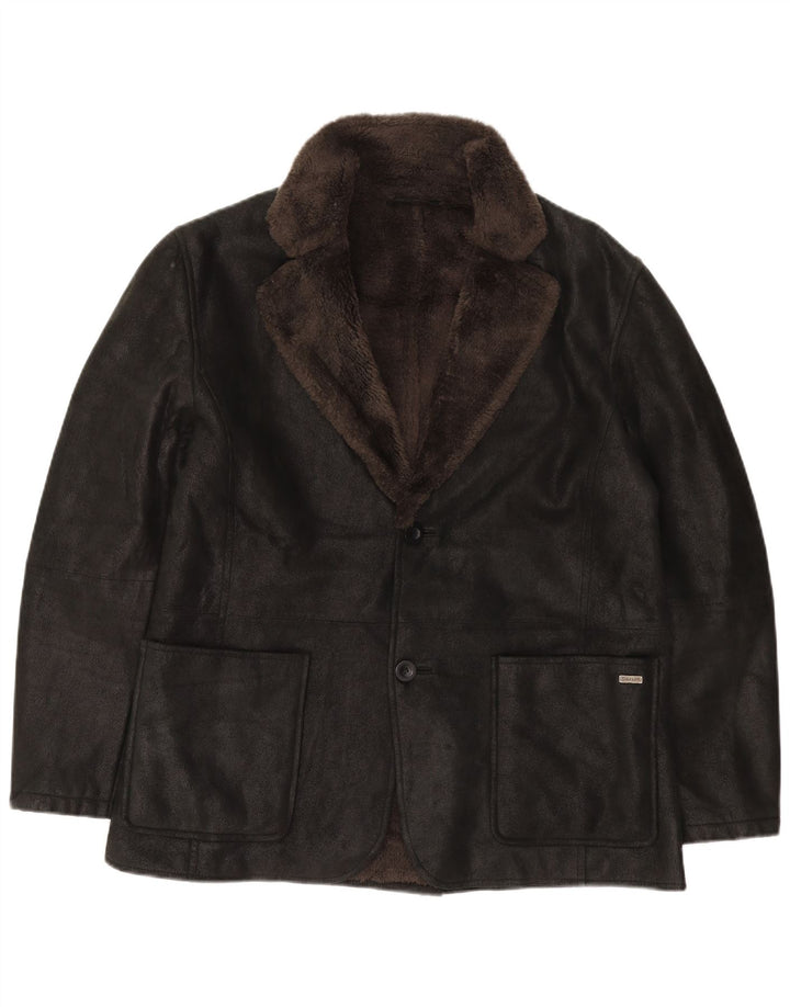 Pierre Cardin Mens 2 Button Sherpa Blazer Jacket UK 40 Large Black