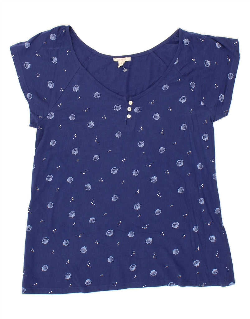 ESPRIT Womens Abstract Pattern T-Shirt Top UK 14 Medium Blue Cotton Vintage Esprit and Second-Hand Esprit from Messina Hembry 