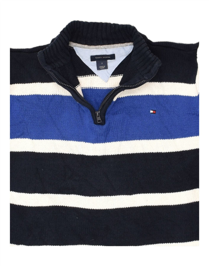 TOMMY HILFIGER Boys Zip Neck Jumper Sweater 6-7 Years Navy Blue Striped | Vintage Tommy Hilfiger | Thrift | Second-Hand Tommy Hilfiger | Used Clothing | Messina Hembry 