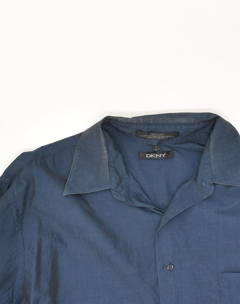 DKNY Mens Shirt Size 17 1/2 XL Navy Blue Cotton | Vintage Dkny | Thrift | Second-Hand Dkny | Used Clothing | Messina Hembry 