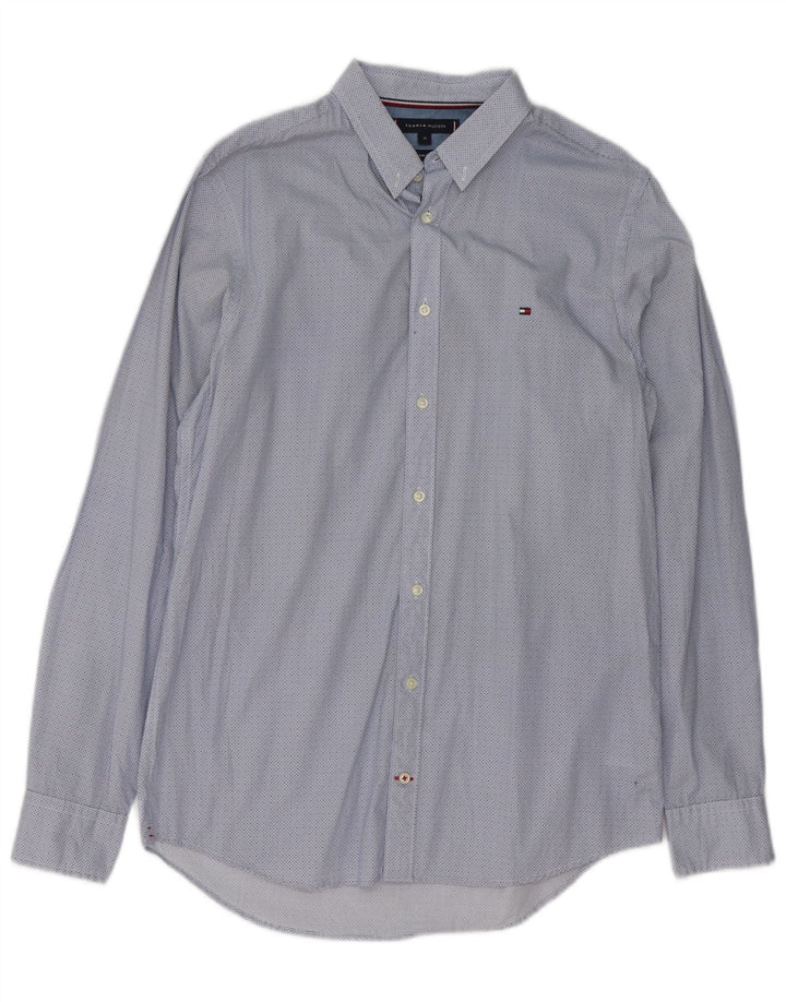 Tommy Hilfiger Mens Slim Fit Shirt Medium Blue Spotted Cotton