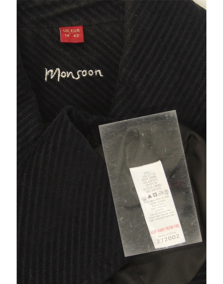 MONSOON Womens Crop 4 Button Blazer Jacket UK 14 Medium Navy Blue Cotton Vintage Monsoon and Second-Hand Monsoon from Messina Hembry 