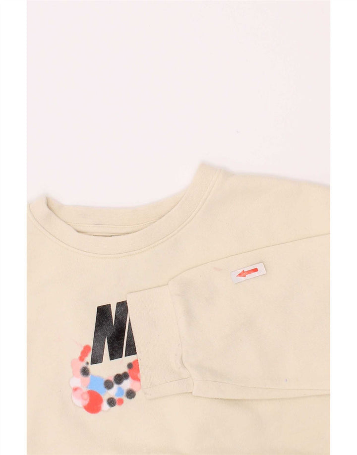 Nike Girls Graphic Sweatshirt Jumper 5-6 Years Medium Beige Cotton