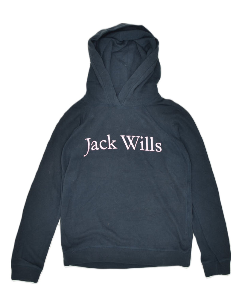 JACK WILLS Womens Graphic Hoodie Jumper UK 6 XS Black Cotton | Vintage Jack Wills | Thrift | Second-Hand Jack Wills | Used Clothing | Messina Hembry 