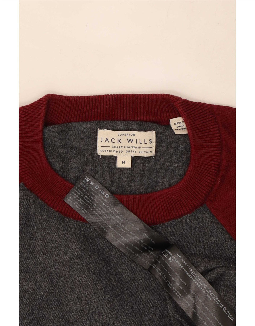 Jack Wills Mens Crew Neck Jumper Sweater Medium Grey Colourblock Cotton