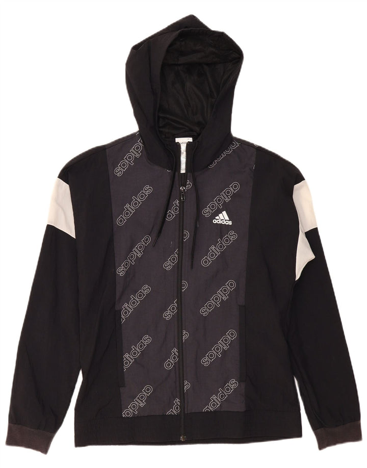 Adidas Womens Graphic Hooded Rain Jacket UK 8/10 Small Black Colourblock
