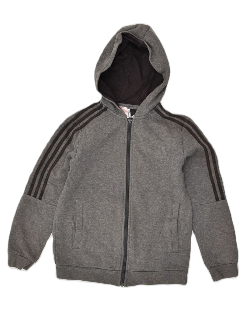 ADIDAS Boys Zip Hoodie Sweater 11-12 Years Grey Cotton | Vintage Adidas | Thrift | Second-Hand Adidas | Used Clothing | Messina Hembry 