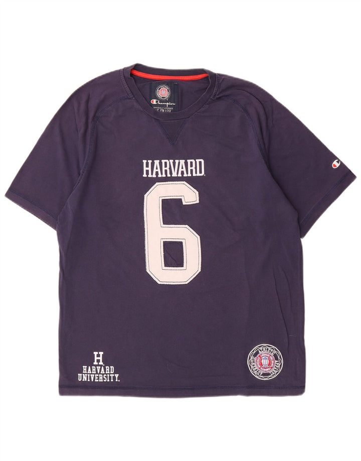 Champion Mens Harvard Graphic T-Shirt Top Medium Navy Blue