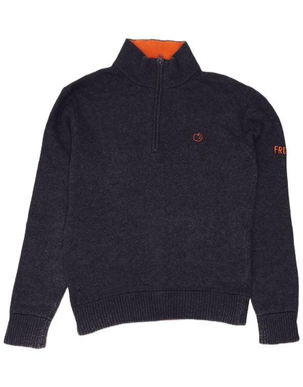 VINTAGE Mens Zip Neck Jumper Sweater Medium Navy Blue Wool