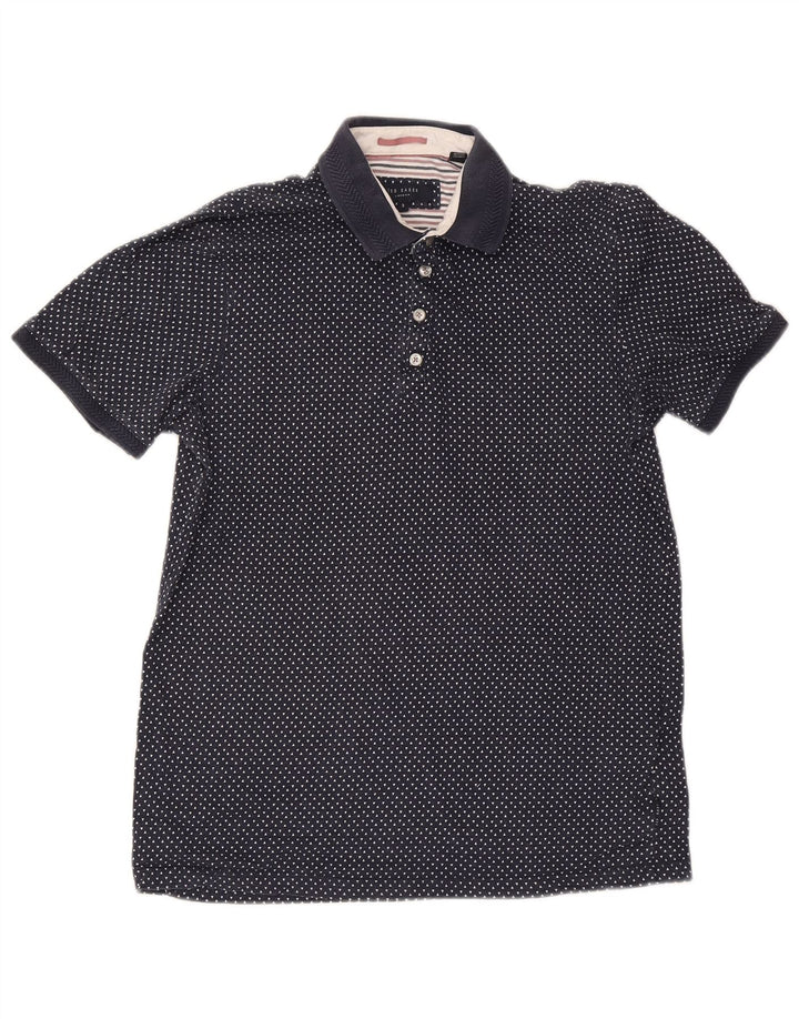 Ted Baker Mens Polo Shirt Size 3 Medium Navy Blue Spotted Cotton