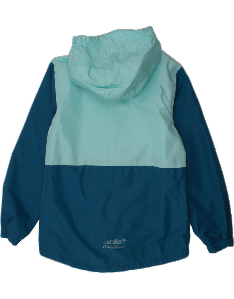 EDDIE BAUER Girls Hooded Rain Jacket 10-11 Years Medium Blue Colourblock Vintage Eddie Bauer and Second-Hand Eddie Bauer from Messina Hembry 