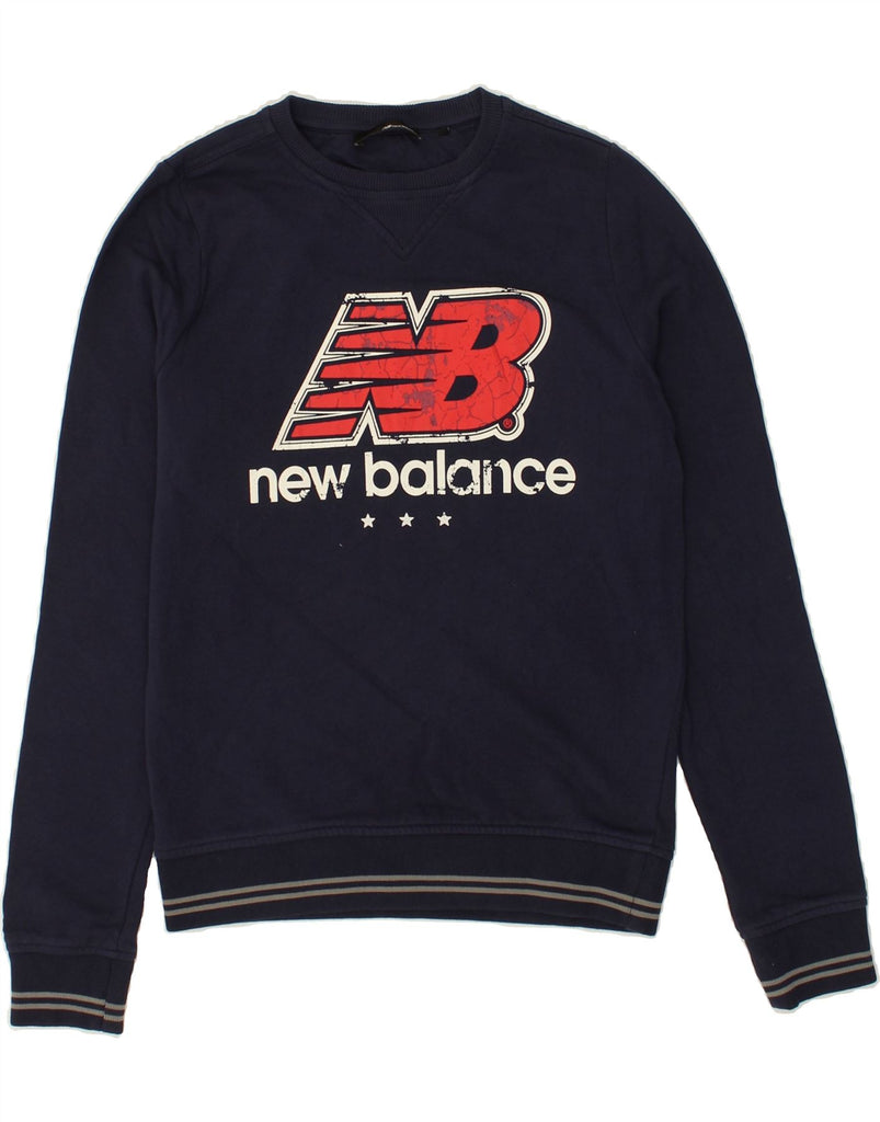 NEW BALANCE Mens Graphic Sweatshirt Jumper Small Navy Blue Cotton | Vintage New Balance | Thrift | Second-Hand New Balance | Used Clothing | Messina Hembry 