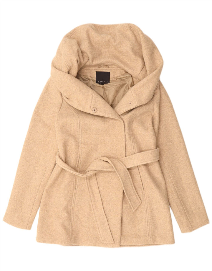 AMISU Womens Overcoat EU 40 Medium Beige Polyester