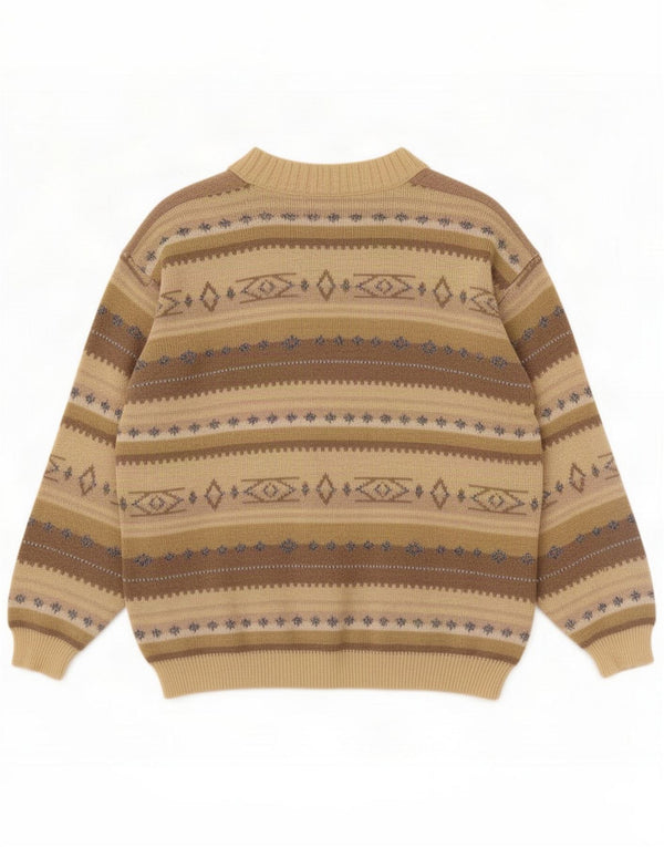 Settebello Mens Cardigan Sweater Large Brown Geometric