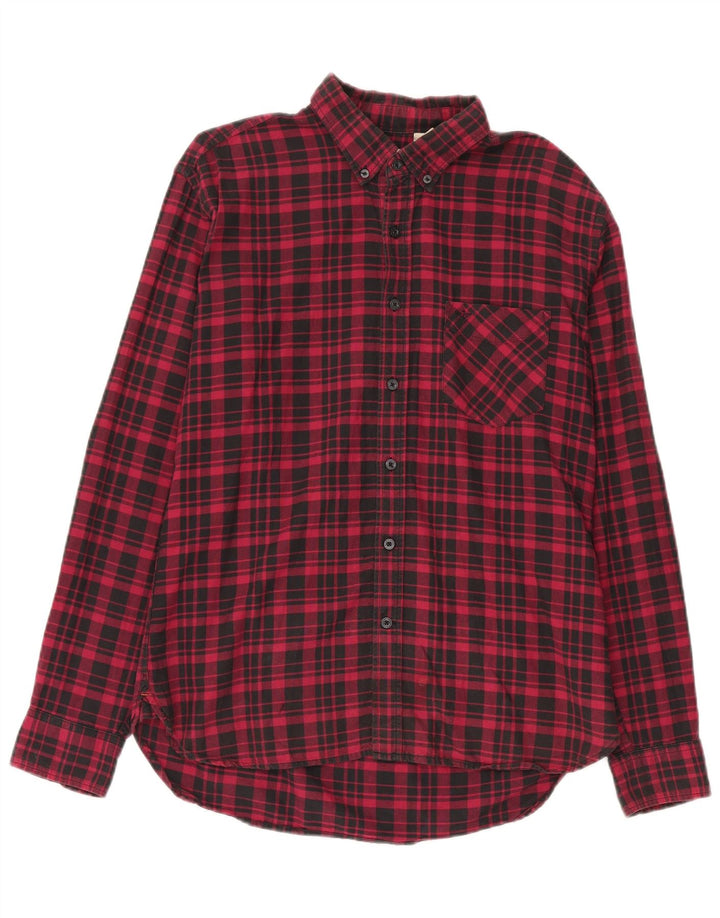 Dockers Mens Standard Fit Flannel Shirt Medium Red Check Cotton