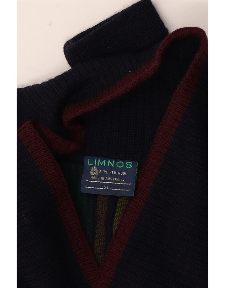 Limnos Mens Shawl Neck Jumper Sweater XL Multicoloured Geometric Wool