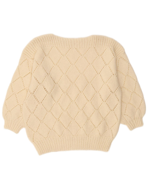 Vintage Womens Boat Neck Jumper Sweater UK 12 Medium Off White