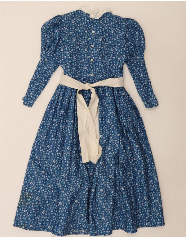 Vintage Womens Long Sleeve Maxi Dress UK 10 Small Blue Floral