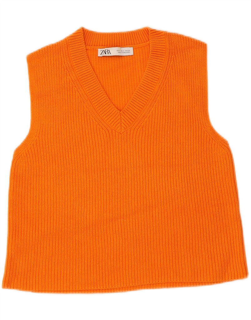 ZARA Womens Crop Vest Tank Top UK 10 Small Orange Acrylic Vintage Zara and Second-Hand Zara from Messina Hembry 