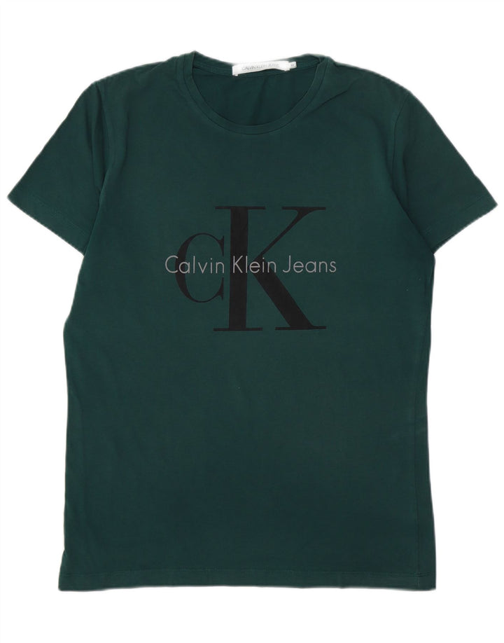 CALVIN KLEIN JEANS Mens Graphic T-Shirt Top Medium Green