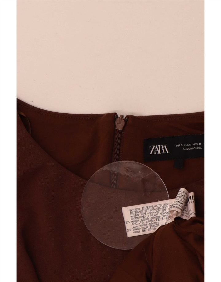 Zara Womens Sleeveless A-Line Dress UK 10 Small Brown Polyester