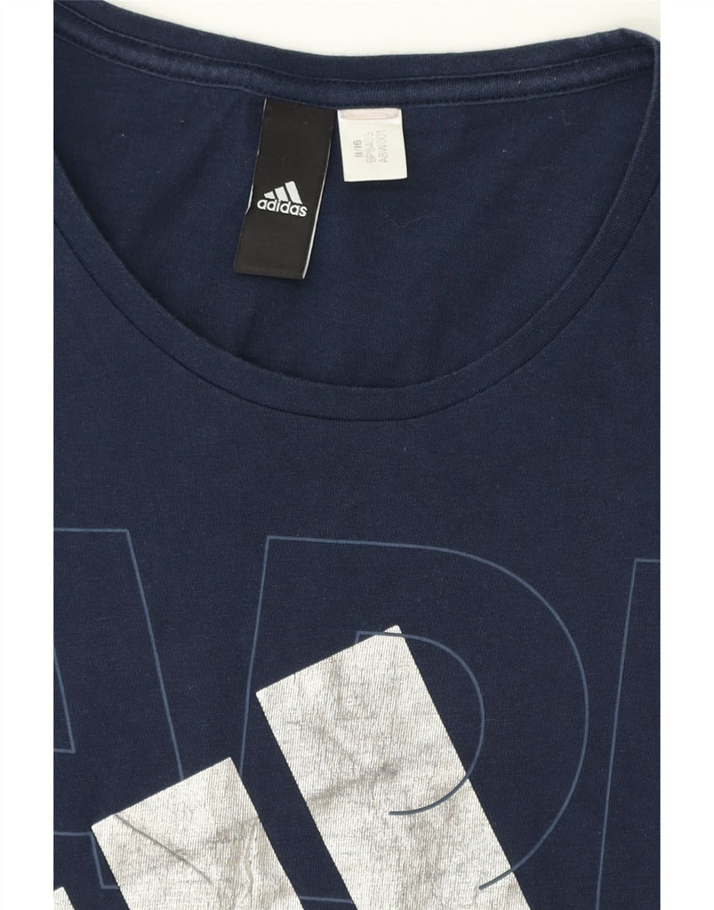 ADIDAS Womens Graphic T-Shirt Top UK 12 Medium Navy Blue Cotton Vintage Adidas and Second-Hand Adidas from Messina Hembry 