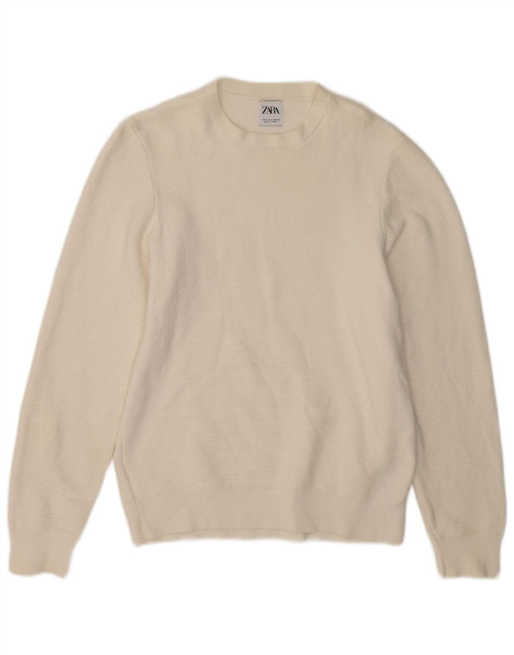 Zara Mens Crew Neck Jumper Sweater Small White Cotton