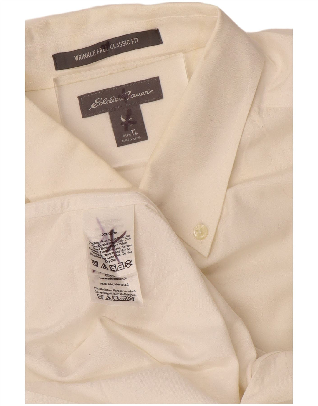 EDDIE BAUER Mens Classic Fit Shirt Large Off White Cotton