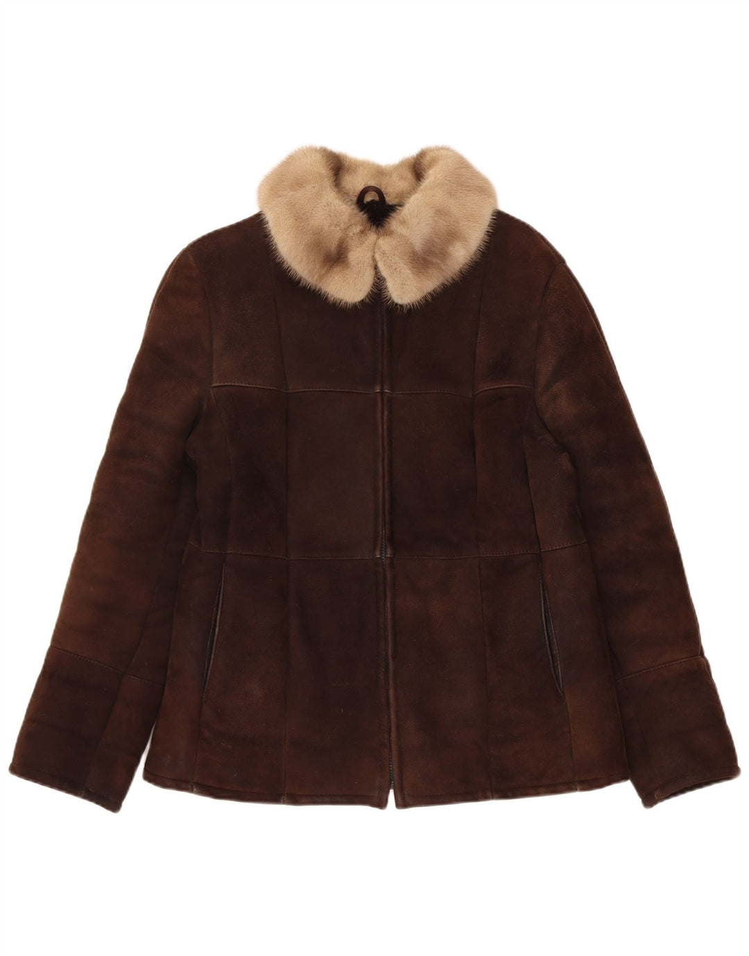 Vintage Womens Shearling Jacket UK 14 Medium Brown