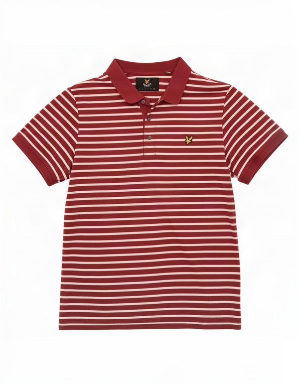 Lyle & Scott Mens Polo Shirt 2XL Maroon Striped Cotton