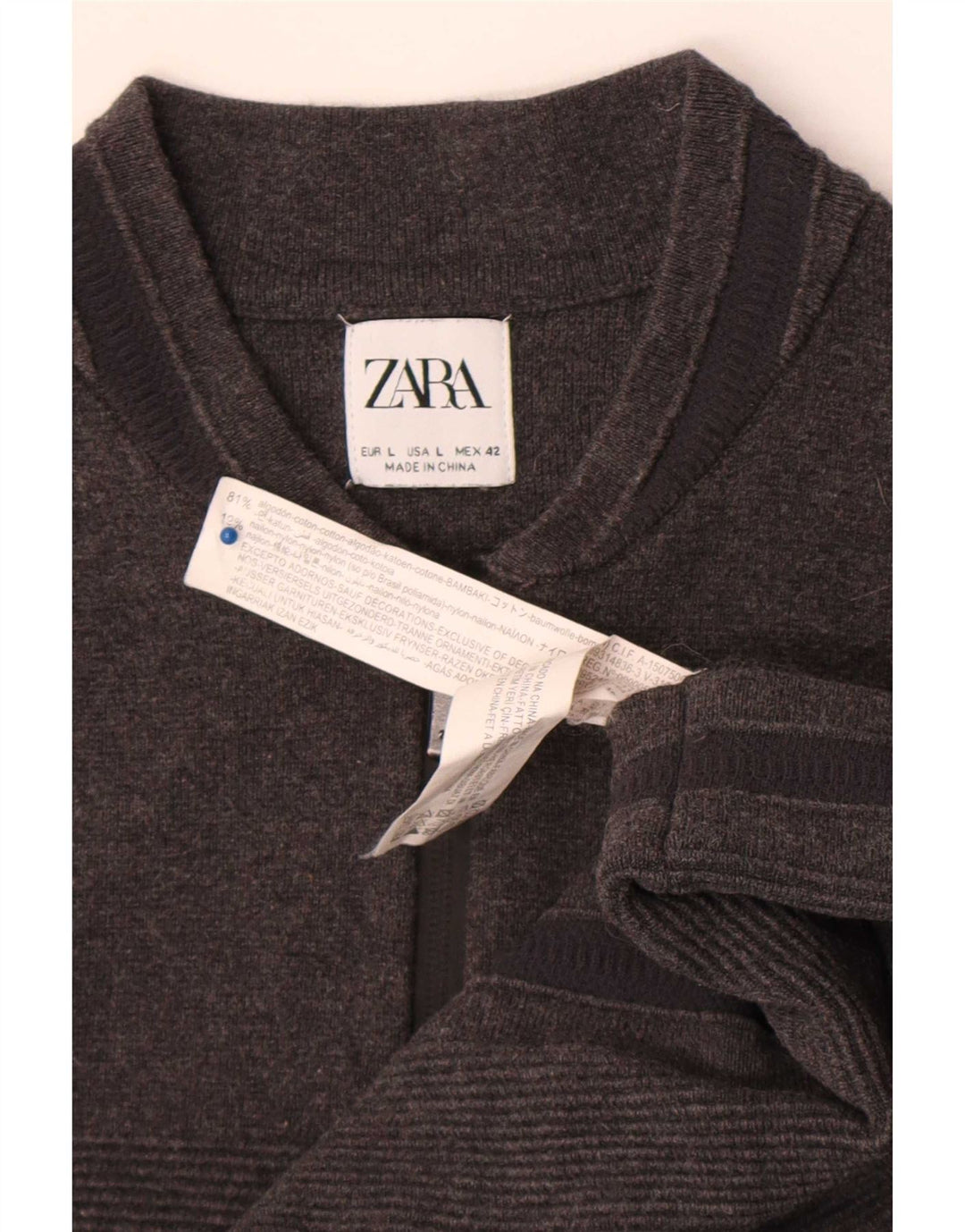Zara Mens Cardigan Sweater Large Grey Striped Cotton