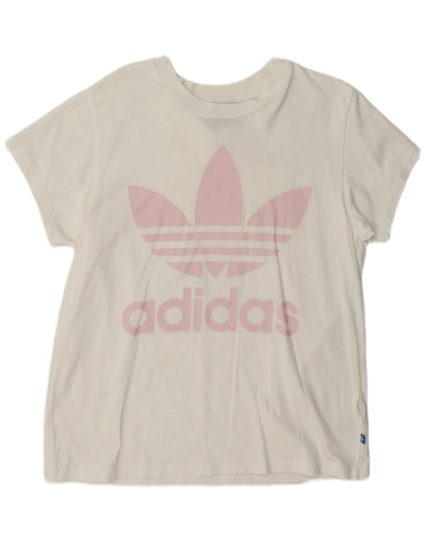 Adidas Womens Graphic T-Shirt Top UK 12 Medium White Cotton