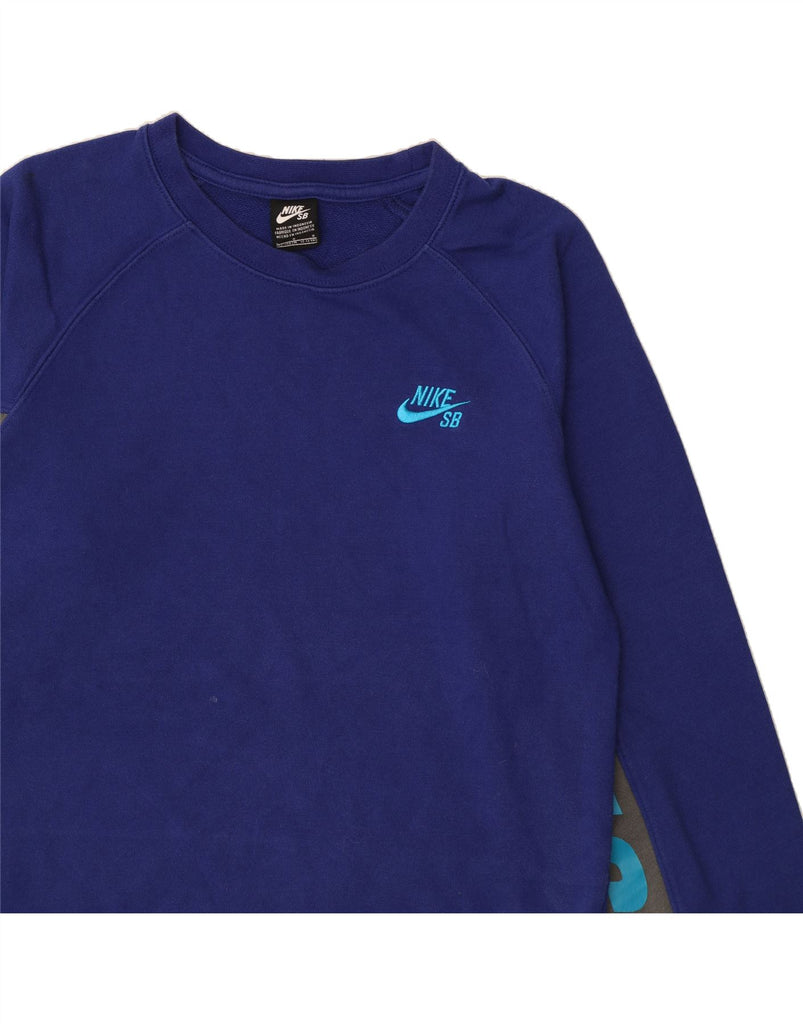 NIKE Boys Graphic Sweatshirt Jumper 11-12 Years Large Blue Colourblock Vintage Nike and Second-Hand Nike from Messina Hembry 