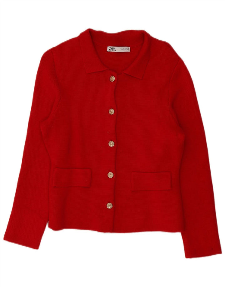 Zara Womens Cardigan Sweater UK 14 Medium Red Viscose