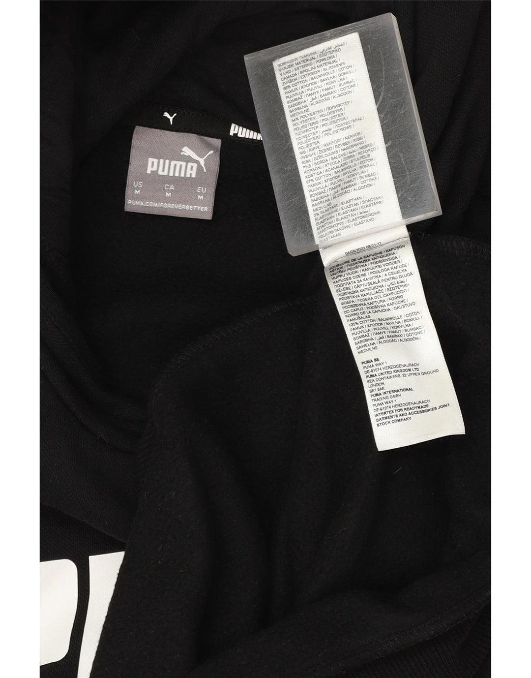 PUMA Mens Graphic Hoodie Jumper Medium Black Cotton Vintage Puma and Second-Hand Puma from Messina Hembry 