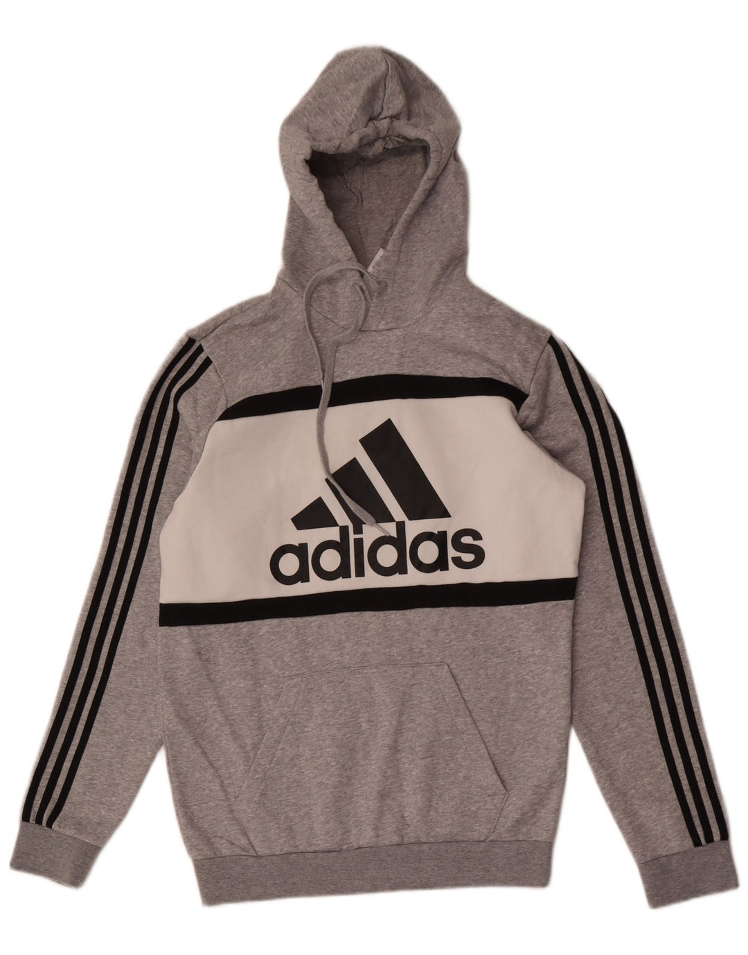 Adidas Mens Graphic Hoodie Jumper Medium Grey Colourblock Cotton