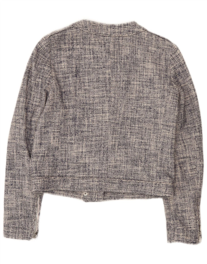 Massimo Dutti Womens Crop Full Zip Blazer Jacket EU 36 XS Navy Blue Cotton