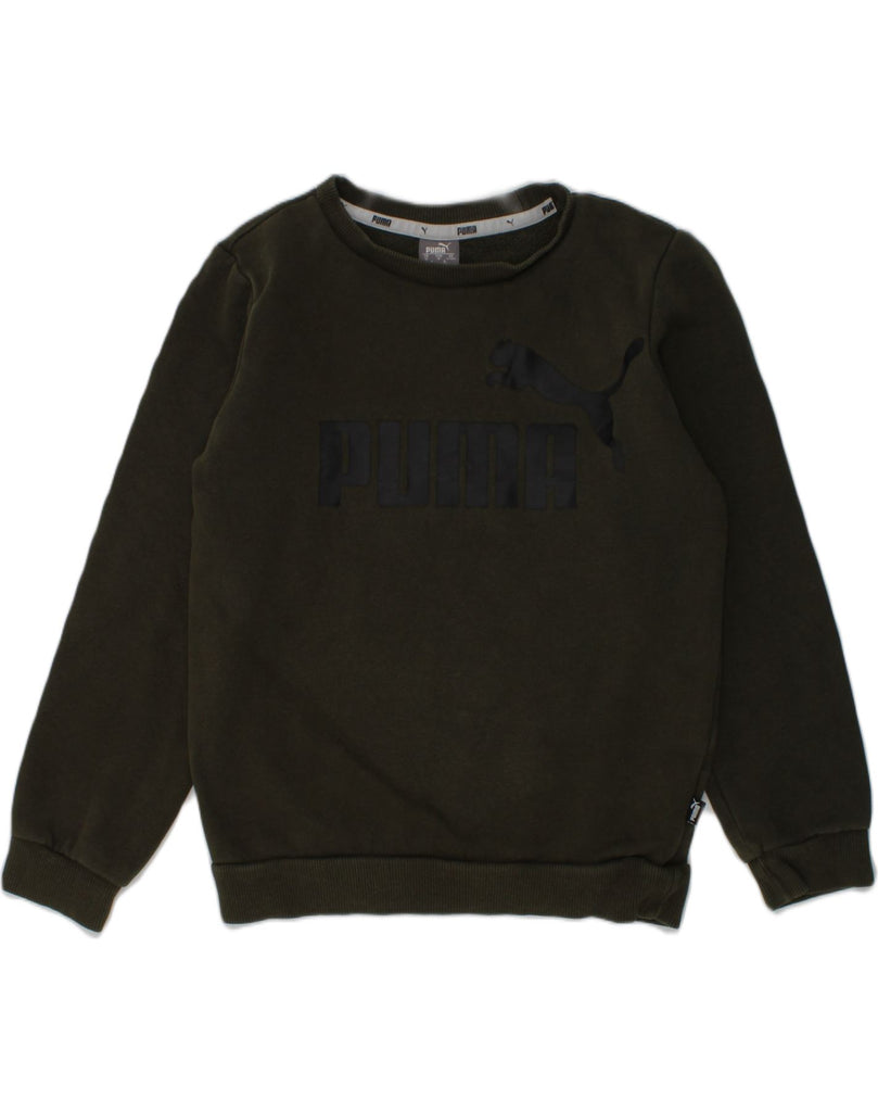 PUMA Boys Graphic Sweatshirt Jumper 9-10 Years Khaki Cotton | Vintage Puma | Thrift | Second-Hand Puma | Used Clothing | Messina Hembry 