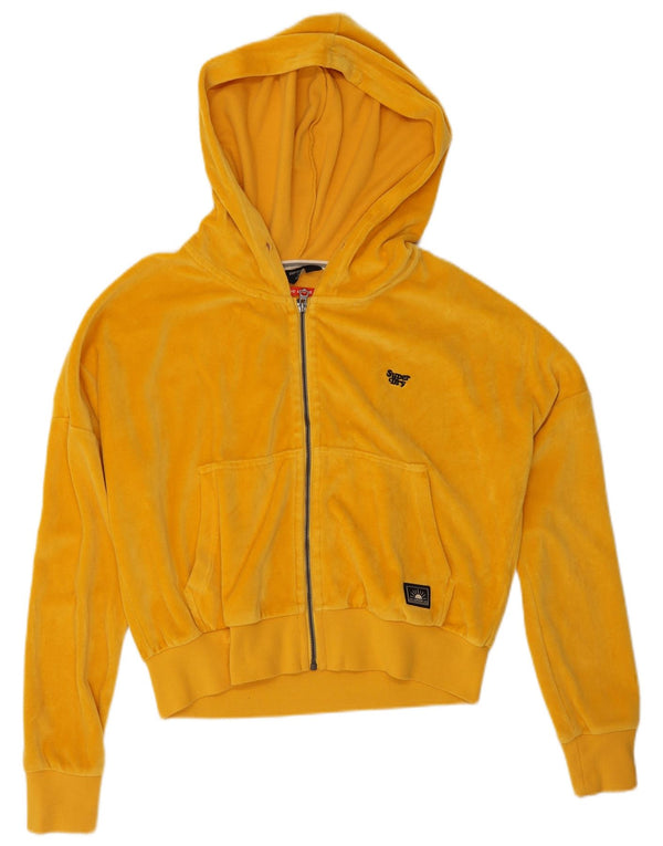 Superdry Womens Oversized Crop Velour Zip Hoodie Sweater UK 10 Small Yellow