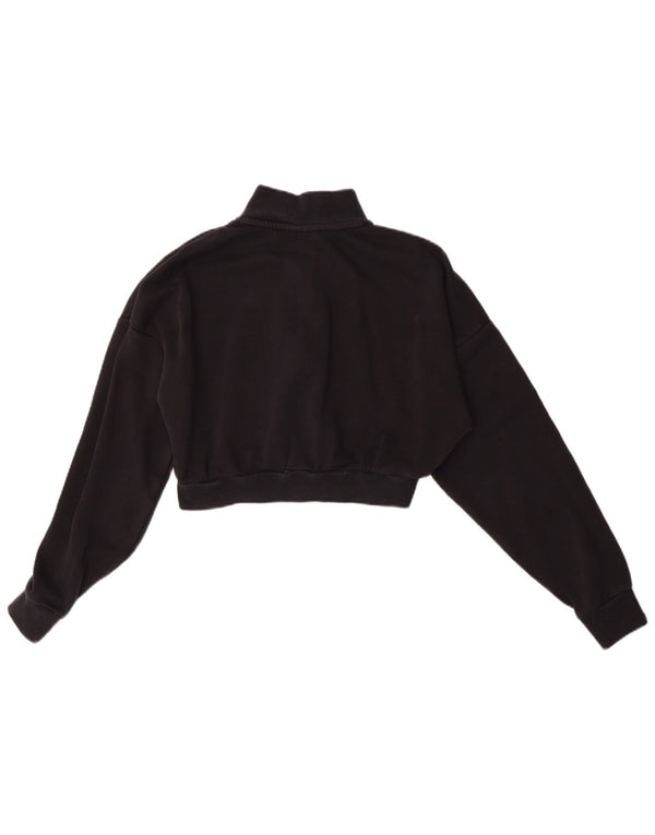 Nike Womens Oversized Crop Zip Neck Sweatshirt Jumper UK 6 XS Black Cotton
