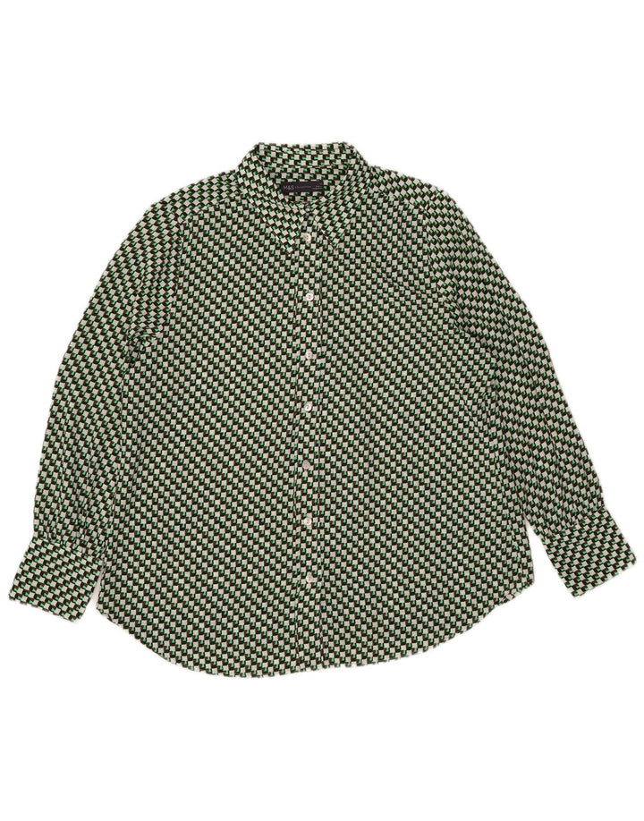 Marks & Spencer Womens Oversized Shirt Blouse UK 14 Large Green Geometric