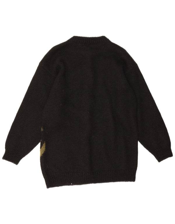 Vintage Womens Jumper Sweater UK 16 Large Black Floral Acrylic