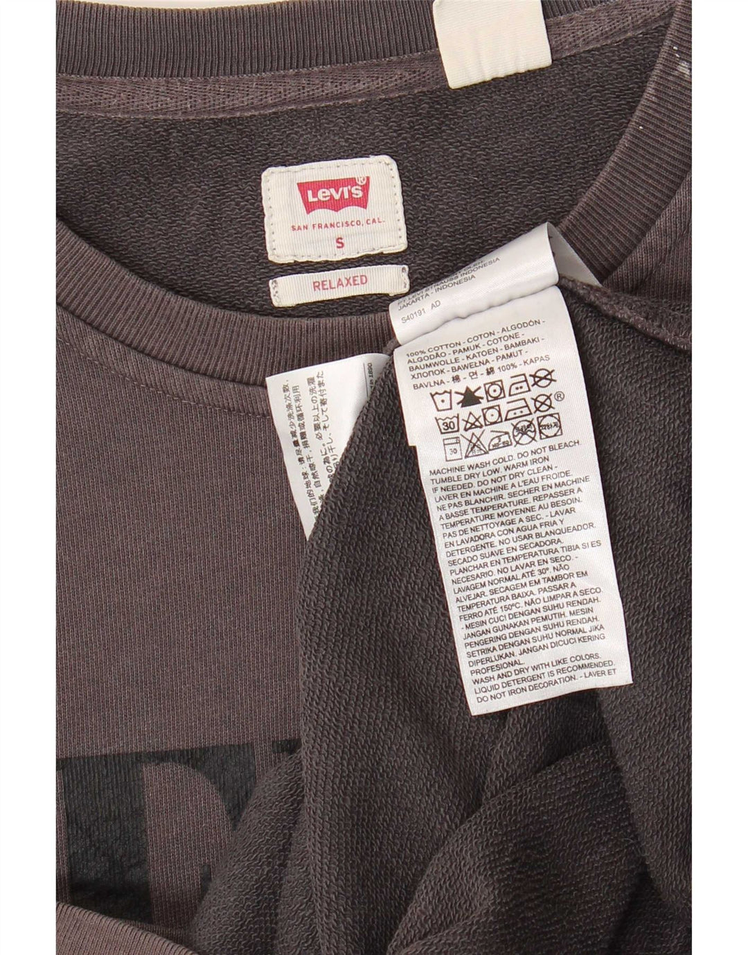Levi's Mens Relaxed Graphic Sweatshirt Jumper Small Grey Cotton