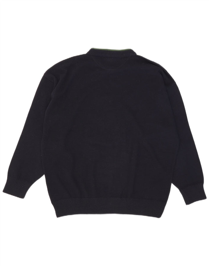 Alexander's Mens Graphic Crew Neck Jumper Sweater 2XL Navy Blue Wool